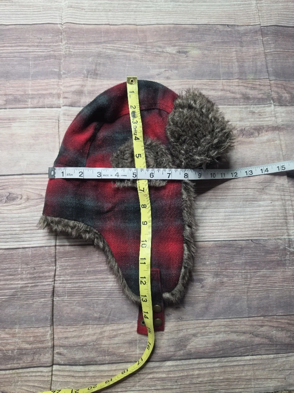5/$15 Red Plaid Faux Fur Aviator Hat